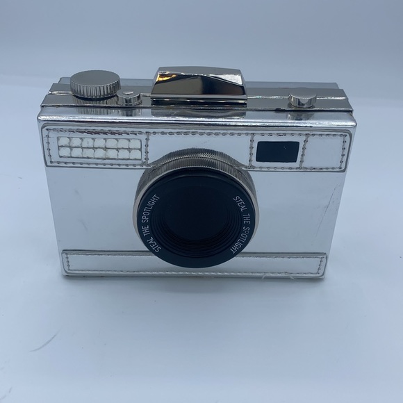 Charming Charlie Camera Photo Silver Purse Clutch Crossbody Handbag - Picture 1 of 11